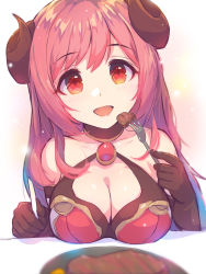 Rule 34 | 1girl, blush, breasts, demon girl, demon horns, highres, horns, io (princess connect!), large breasts, looking at viewer, open mouth, red eyes, red hair, yako noir