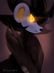 Rule 34 | artist name, closed mouth, colored sclera, creatures (company), game freak, gen 4 pokemon, glowing, glowing eyes, heart, highres, luxray, nintendo, no humans, pokemon, pokemon (creature), purple background, red sclera, simple background, solo, spacecolonie, tumblr username, upper body, yellow eyes