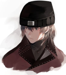 Rule 34 | 1boy, aragaki shinjirou, beanie, black collar, black headwear, black sweater, black undershirt, brown hair, coat, collar, collared coat, hair between eyes, hat, long bangs, looking to the side, lor (roasyerizyonirapi), open mouth, parted lips, persona, persona 3, red coat, simple background, solo focus, studded collar, sweater, teeth, trench coat, turtleneck, turtleneck sweater, white background