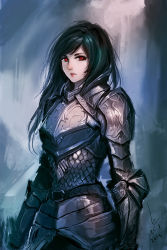 Rule 34 | 10s, 1girl, 2014, armor, black hair, chaosringen, dated, full armor, highres, md5 mismatch, original, pale skin, pauldrons, red eyes, resized, resolution mismatch, scale armor, shoulder armor, solo, source smaller, upscaled