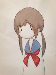 Rule 34 | 1girl, blue sailor collar, blush, brown hair, commentary, highres, long hair, looking at viewer, low twintails, neckerchief, no mouth, no nose, original, painting (medium), red neckerchief, sailor collar, sailor shirt, school uniform, serafuku, shirt, sidelocks, simple background, solo, tokunaga aoi, traditional media, twintails, upper body, watercolor (medium), white background, white shirt, | |