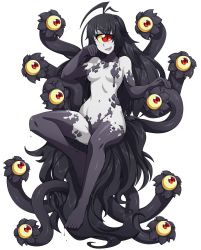 Rule 34 | 1girl, :d, absurdres, ahoge, black hair, blush, breasts, chuunioniika, colored sclera, colored skin, commission, cyclops, extra eyes, floating, full body, gazer (monster girl encyclopedia), hand on own cheek, hand on own face, highres, long hair, looking at viewer, medium breasts, monster girl, monster girl encyclopedia, navel, nude, one-eyed, open mouth, red eyes, sharp teeth, sitting, slime (substance), slit pupils, smile, smug, solo, tail, teeth, tentacles, transparent background, white skin, yellow sclera