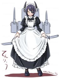Rule 34 | 10s, 1girl, alternate costume, apron, enmaided, eyepatch, headgear, kantai collection, long sleeves, maid, maid apron, maid headdress, open mouth, purple hair, short hair, simple background, solo, tatsumi ray, tenryuu (kancolle), white background, yellow eyes