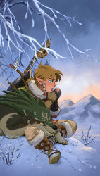 Rule 34 | 1boy, 1other, absurdres, blue eyes, bow (weapon), breath, brown hair, cold, colored sclera, commentary, crossover, earrings, english commentary, facial mark, forehead mark, gloves, grey sky, hair ornament, highres, jewelry, link, low ponytail, male focus, malin falch, mountainous horizon, nintendo, partially fingerless gloves, pointy ears, shield, shield on back, short ponytail, sky, snow, solo, the legend of zelda, the legend of zelda: breath of the wild, the legend of zelda: twilight princess, vambraces, weapon, weapon on back, winter, wolf, wolf link, x hair ornament, yellow sclera