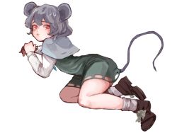 Rule 34 | 1girl, animal ears, blush, capelet, dress, female focus, grey hair, highres, jewelry, looking at viewer, meeeeeji, meiji (charisma serve), mouse ears, mouse tail, nazrin, necklace, red eyes, short hair, solo, tail, touhou
