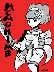 Rule 34 | 1girl, female focus, flower, highres, momohime, monochrome, oboro muramasa, plant, simple background, solo, sword, tagme, weapon