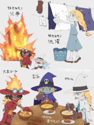 Rule 34 | digimon, eating, fire, flawizarmon, hat, highres, skull, sorcerimon, staff, wizard, wizard hat, wizarmon