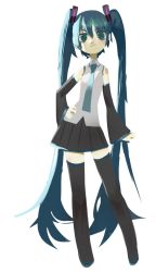 Rule 34 | 1girl, aqua eyes, aqua hair, aqua necktie, black footwear, black skirt, boots, collared shirt, commentary, contrapposto, detached sleeves, english commentary, full body, grey shirt, hair between eyes, hair ornament, hand on own hip, hatsune miku, highres, light smile, long hair, looking at viewer, miniskirt, necktie, neon trim, pleated skirt, shirt, shoulder tattoo, sidelocks, simple background, skirt, sleeveless, sleeveless shirt, solo, tattoo, thigh boots, thighhighs, topdylan, twintails, v-shaped eyebrows, very long hair, vocaloid, white background, zettai ryouiki