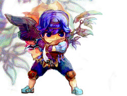 Rule 34 | baten kaitos, blue hair, chibi, kalas, male focus, sword, weapon, wings