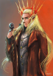Rule 34 | 1boy, bad id, bad pixiv id, blonde hair, blue eyes, crown, dated, elf, kadej, king, tolkien&#039;s legendarium, long hair, male focus, middle earth, pointy ears, signature, solo, staff, the hobbit, the lord of the rings, thranduil