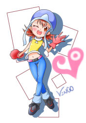 Rule 34 | 1girl, absurdres, blush, crests (digimon), digimon, digimon adventure, female focus, hat, heart, highres, looking at viewer, one eye closed, smile, solo, takenouchi sora, toei animation, wink