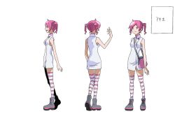 Rule 34 | 1girl, bandai, character sheet, digimon, digimon world re:digitize, female focus, full body, multiple views, official art, one breast out, pink eyes, pink hair, rindou akiho, smile, standing, twintails, yasuda suzuhito