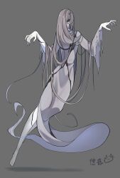 Rule 34 | ben 10, covered mouth, dress, ghost, ghost girl, ghost pose, ghostfreak, grey hair, hair over one eye, highres, long dress, personification, purple eyes, youzaiyouzai112