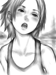 Rule 34 | androgynous, blush, fumio (rsqkr), gender request, greyscale, monochrome, open mouth, original, short hair, solo, tank top, tomboy