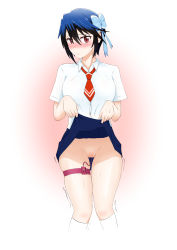Rule 34 | 1girl, absurdres, blush, embarrassed, highres, lifted by self, looking at viewer, nisekoi, pussy, sex toy, short hair, tsugumi seishirou, vibrator