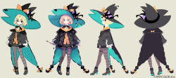 Rule 34 | 1girl, :o, aqua eyes, beige background, bell, black bow, black eyes, black footwear, black headwear, black jacket, blue eyes, bow, character sheet, collared shirt, flat chest, from side, grey background, hat, high heels, jacket, lucie (millie parfait), millie parfait, millie parfait (1st costume), multiple views, nijisanji, nijisanji en, off shoulder, official art, ohara tometa, orange sweater, pantyhose, shirt, short hair, sketch, sweater, thigh strap, virtual youtuber, white shirt, witch, witch hat