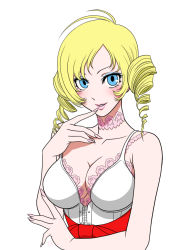 Rule 34 | 1girl, blonde hair, blue eyes, breasts, catherine, catherine (game), choker, demon girl, drill hair, female focus, lipstick, makeup, medium breasts, ribbon, solo, twin drills, twintails