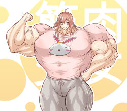 Rule 34 | brown eyes, brown hair, extreme muscles, flexing, happy, shirt, tight shirt