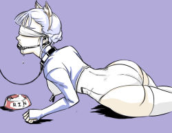 Rule 34 | 10s, 1girl, all fours, animal ears, ass, bad id, bad pixiv id, bb (baalbuddy), bdsm, bit gag, blindfold, bondage, bound, bowl, braid, breasts, clothes pin, collar, dog ears, drooling, fake animal ears, fin e ld si laffinty, french braid, gag, gagged, large breasts, leash, leotard, lying, narrow waist, nipple clamps, nipples, pet bowl, rinne no lagrange, saliva, simple background, slave, solo, thighhighs, white hair, white thighhighs
