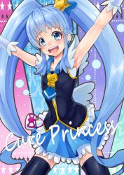 Rule 34 | 10s, 1girl, armpits, arms up, bad id, bad pixiv id, black thighhighs, blue eyes, blue hair, blue skirt, brooch, character name, crown, cure princess, happinesscharge precure!, heart, heart brooch, long hair, looking at viewer, magical girl, matching hair/eyes, open mouth, precure, shirayuki hime, skirt, solo, thighhighs, twintails, yakan 7, yukinojou yakan