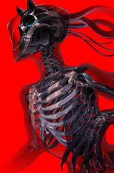 Rule 34 | 1other, absurdres, cable, highres, horns, original, red background, ribs, see-through, simple background, skeleton, solo, tagme, teru by m, upper body