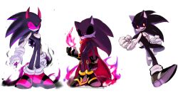 Rule 34 | black sclera, cape, colored sclera, demon horns, fire, furry, furry male, gloves, hedgehog, hedgehog boy, hedgehog ears, hedgehog tail, highres, horns, looking at viewer, pink eyes, pink fire, purple eyes, purple fur, red eyes, scarf, shoes, sonic.exe, sonic (series), sonic the hedgehog, usa37107692