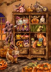 Rule 34 | :&lt;, ;), antennae, basket, black eyes, blue bow, bow, bowtie, broom, cabinet, candy, cape, caterpie, cheek-to-cheek, clipboard, closed mouth, colored sclera, creatures (company), curtains, dedenne, eevee, english text, espeon, fangs, food, game freak, gen 1 pokemon, gen 2 pokemon, gen 3 pokemon, gen 4 pokemon, gen 5 pokemon, gen 6 pokemon, gen 7 pokemon, gourgeist, grin, halloween, halloween costume, happy halloween, hat, heads together, holding, illumise, indoors, jack-o&#039;-lantern, joltik, litwick, lollipop, looking at another, lying, matsuri (matsuike), mimikyu, mismagius, nintendo, no humans, noibat, on stomach, one eye closed, peeking out, phantump, pikachu, pokemon, pokemon (creature), pumpkaboo, pumpkin, red bow, red bowtie, red sclera, smile, standing, striped, striped bow, swirl lollipop, top hat, umbreon, volbeat, window, witch hat, wooden floor, wrapped candy, yawning, yellow sclera