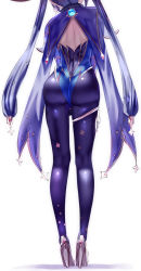 Rule 34 | 1girl, ass, ass focus, cape, from behind, genshin impact, hair ornament, high heels, highres, huge ass, hydro (genshin impact), leotard, long hair, mona (genshin impact), pantyhose, purple hair, shiny clothes, solo, thighlet, twintails, uenoryoma, very long hair, vision (genshin impact)