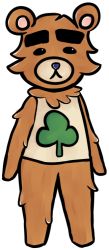 Rule 34 | 1boy, animal crossing, bear, brown shirt, clover, nintendo, shamrock, shirt, simple background, standing, teddy (animal crossing), transparent background