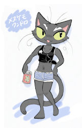 Rule 34 | 1girl, black eyes, can, cat, female focus, full body, furry, furry female, oda takashi, solo, white background