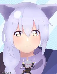 Rule 34 | 2girls, absurdres, animal ears, arknights, blush, braid, gloves, highres, jacket, mouse ears, mouse tail, multiple girls, provence (arknights), purple hair, purple jacket, scavenger (arknights), silver hair, single braid, size difference, smile, tail, yana shiiii, yellow eyes, yellow gloves