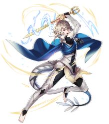 Rule 34 | 1boy, armor, attack, barefoot, black gloves, blue cape, cape, collar, corrin (fire emblem), corrin (male) (fire emblem), dragon boy, dragon tail, energy, fire emblem, fire emblem fates, fire emblem heroes, full body, gloves, highres, holding, holding sword, holding weapon, katana, maiponpon, male focus, nintendo, official art, open mouth, pointy ears, red eyes, serious, silver hair, solo, spiked hair, sword, tail, teeth, toeless legwear, toes, transparent background, weapon