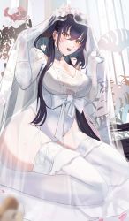 Rule 34 | 1girl, :d, azuma (azur lane), azuma (lily-white longing) (azur lane), azur lane, black hair, blush, breasts, bridal veil, cafenami, cleavage, commentary request, dress, garter straps, highres, kneeling, large breasts, long hair, looking at viewer, official alternate costume, open mouth, see-through, see-through dress, smile, solo, thighhighs, veil, very long hair, wedding dress, white dress, white garter straps, white thighhighs, yellow eyes