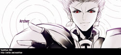 Rule 34 | 1boy, armor, character name, earrings, fate/stay night, fate (series), gate of babylon (fate), gilgamesh (fate), hair slicked back, jewelry, male focus, red eyes, solo, spot color, watermark, web address, yaoshi jun
