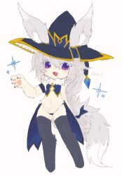 Rule 34 | artist request, furry, long hair, red eyes, thighhighs, white hair, witch hat, wolf