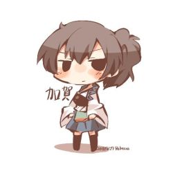 Rule 34 | 10s, 1girl, bad id, bad twitter id, black eyes, blush, brown hair, kaga (kancolle), kantai collection, lowres, rebecca (keinelove), short hair, side ponytail, solo, white background