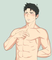 Rule 34 | 1boy, abs, blush, itto (mentaiko), looking away, male focus, muscular, original, pectorals, topless male, solo, sweat, tagme