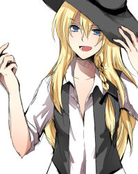 Rule 34 | 1girl, alternate costume, bad id, bad pixiv id, blonde hair, blue eyes, braid, casual, contemporary, female focus, hat, kirisame marisa, long hair, open mouth, ribbon, sao (0060), single braid, sketch, sleeves rolled up, solo, touhou, upper body, vest