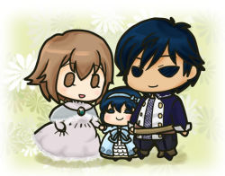 Rule 34 | 1boy, 2girls, aged down, blue hair, brown eyes, chibi, child, chrom (fire emblem), dress, family, father and daughter, fire emblem, fire emblem awakening, hair ornament, husband and wife, lucina (fire emblem), mother and daughter, multiple girls, nintendo, robin (female) (fire emblem), robin (fire emblem), short hair, smile