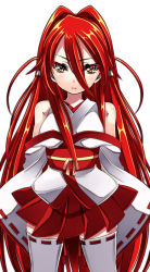 Rule 34 | 1girl, adapted uniform, detached sleeves, japanese clothes, kaguyahime, long hair, miko, original, red hair, skirt, solo, thighhighs