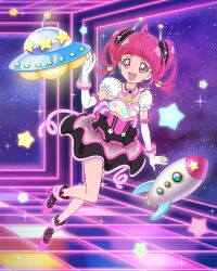 Rule 34 | 1girl, ahoge, blunt bangs, choker, dress, elbow gloves, gloves, highres, hoshina hikaru, official art, open mouth, pink eyes, pink hair, precure, puffy short sleeves, puffy sleeves, short sleeves, sky, smile, solo, star (sky), star twinkle precure, starry sky, third-party source, white gloves