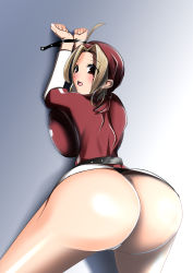 Rule 34 | 1girl, ass, blonde hair, breasts, highres, huge ass, large breasts, looking back, malin (kof), restrained, snk, solo, the king of fighters