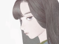 Rule 34 | 1girl, brown hair, closed mouth, expressionless, eyebrows, eyelashes, from side, grey background, grey eyes, lips, long hair, looking at viewer, looking to the side, matayoshi, negative space, nose, original, pale skin, parted bangs, portrait, profile, simple background, solo, straight hair