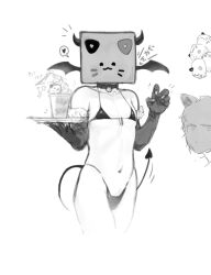 Rule 34 | cat collar, crumb, cuptoast, cuptoastslut, demon girl, demon outfit, highres, horns, jewelry, ring, sketch, small penis, tagme, tail, underwear, waitress, waitress uniform, youtube