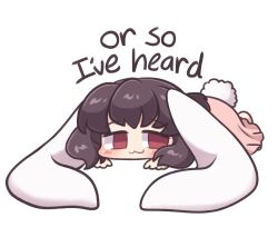 Rule 34 | 1girl, animal ears, black hair, chibi, english text, highres, inaba tewi, littlecloudie, rabbit ears, rabbit girl, rabbit tail, red eyes, short hair, simple background, solo, tail, touhou, white background