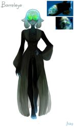 Rule 34 | 1girl, absurdres, black dress, bob cut, closed mouth, colored skin, dress, grey hair, grey skin, hand on own hip, highres, looking at viewer, matilda fiship, medium hair, monster girl, original, reference inset, signature, simple background, solo, standing, white background