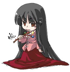 Rule 34 | 1girl, anger vein, angry, blunt bangs, branch, female focus, holding, houraisan kaguya, long sleeves, looking at viewer, lowres, red eyes, red skirt, sasurai, simple background, skirt, solo, stick, touhou, white background