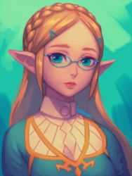 Rule 34 | 1girl, artist name, bellhenge, bespectacled, blonde hair, blue-framed eyewear, blue eyes, braid, female focus, french braid, glasses, hair ornament, hairclip, lips, long hair, nintendo, nose, open mouth, parted bangs, pointy ears, princess zelda, simple background, solo, the legend of zelda, the legend of zelda: breath of the wild, thick eyebrows, upper body