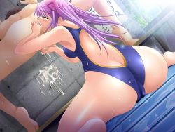 Rule 34 | anal, anal fingering, ass, blush, caressing testicles, censored, cho shiritsu! onnanokosama-gakuen, clothed female nude male, cum, closed eyes, femdom, fingering, game cg, nude, orgasm, pink hair, pool, swimsuit, testicles, water