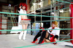 Rule 34 | 2girls, arena, ass, blonde hair, boxing ring, breasts, candy cane (rumble roses), candy cane (rumble roses) (cosplay), chouzuki maryou, cleavage, cosplay, fingerless gloves, gloves, huge ass, miss spencer, miss spencer (cosplay), multiple girls, photo (medium), red hair, rumble roses, rumble roses xx, suzuka itsuki